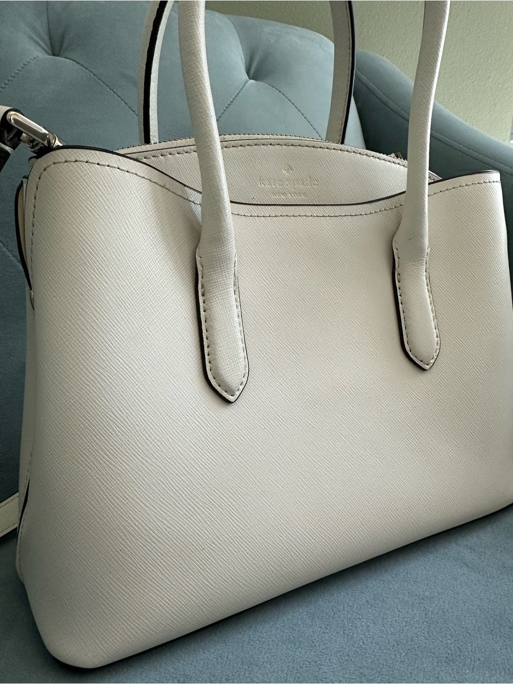 kate spade Cream Structured Leather Satchel with Top Handles - Picture 3 of 13